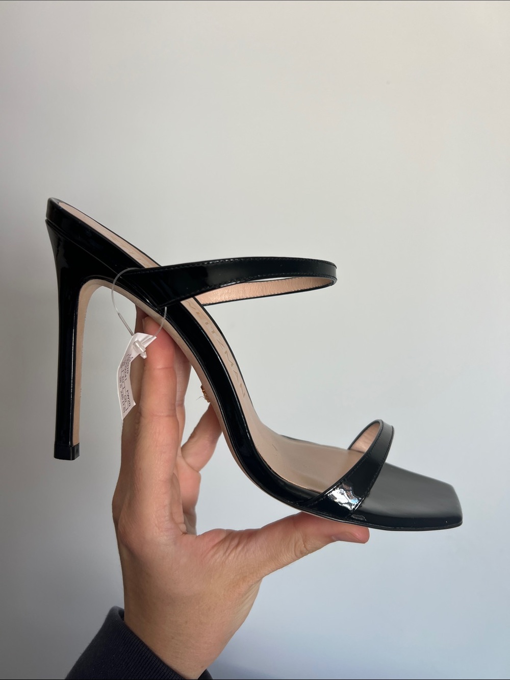Stuart Weitzman aleena 75 black patent leather open toe strappy heeled sandals - Picture 7 of 11